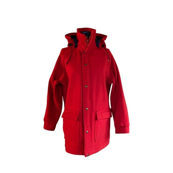 Vintage The Woolrich Woman Red Hooded Wool Blend Coat Size L Made In USA - Picture 8 of 9